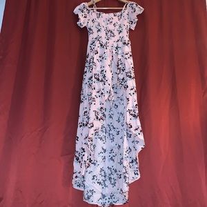 Baby pink floral print high to low dress